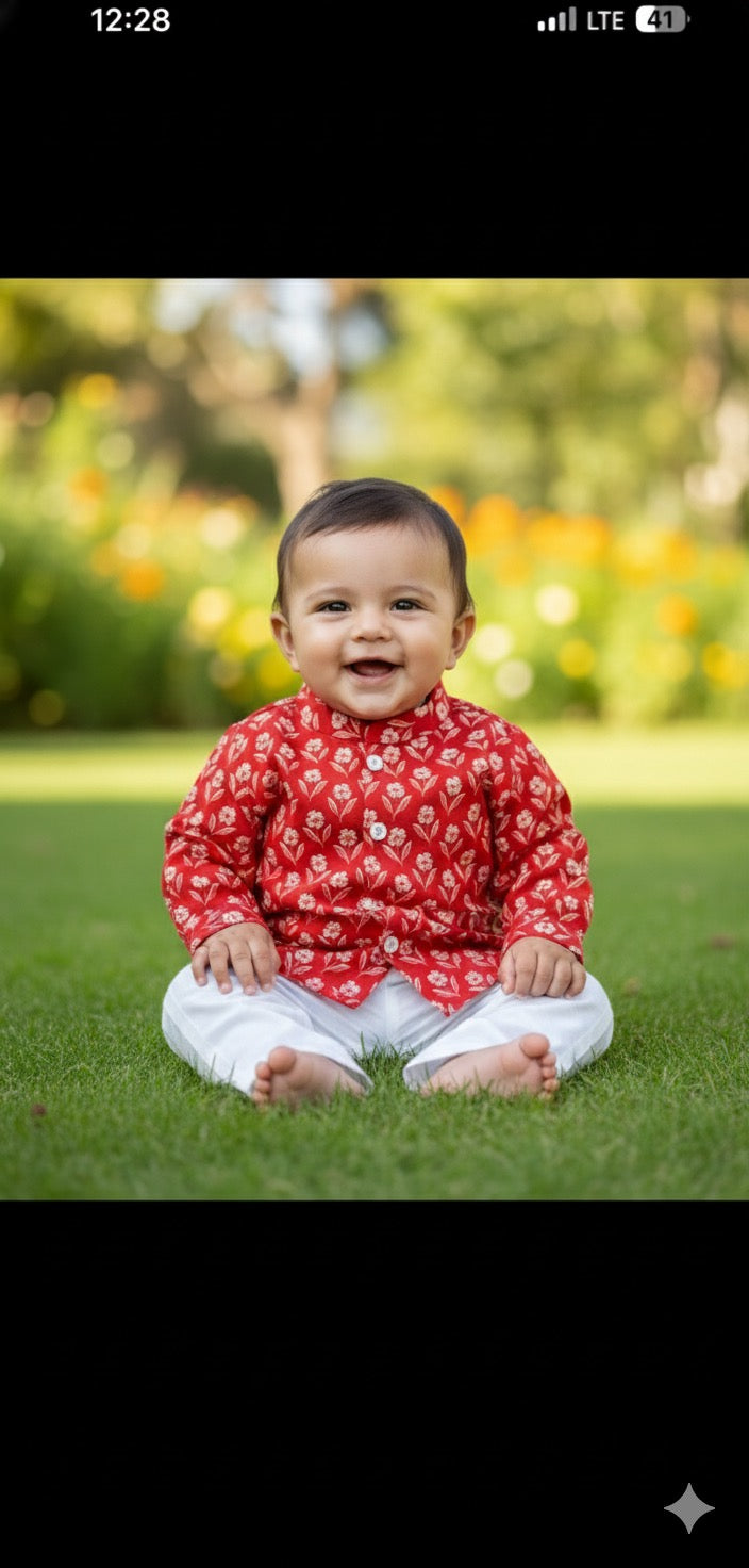 Ladoo red infant kurta pajama set - boys