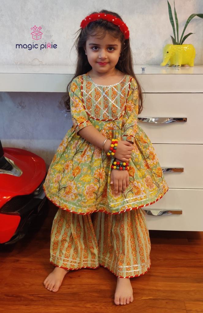 Green and yellow sharara set