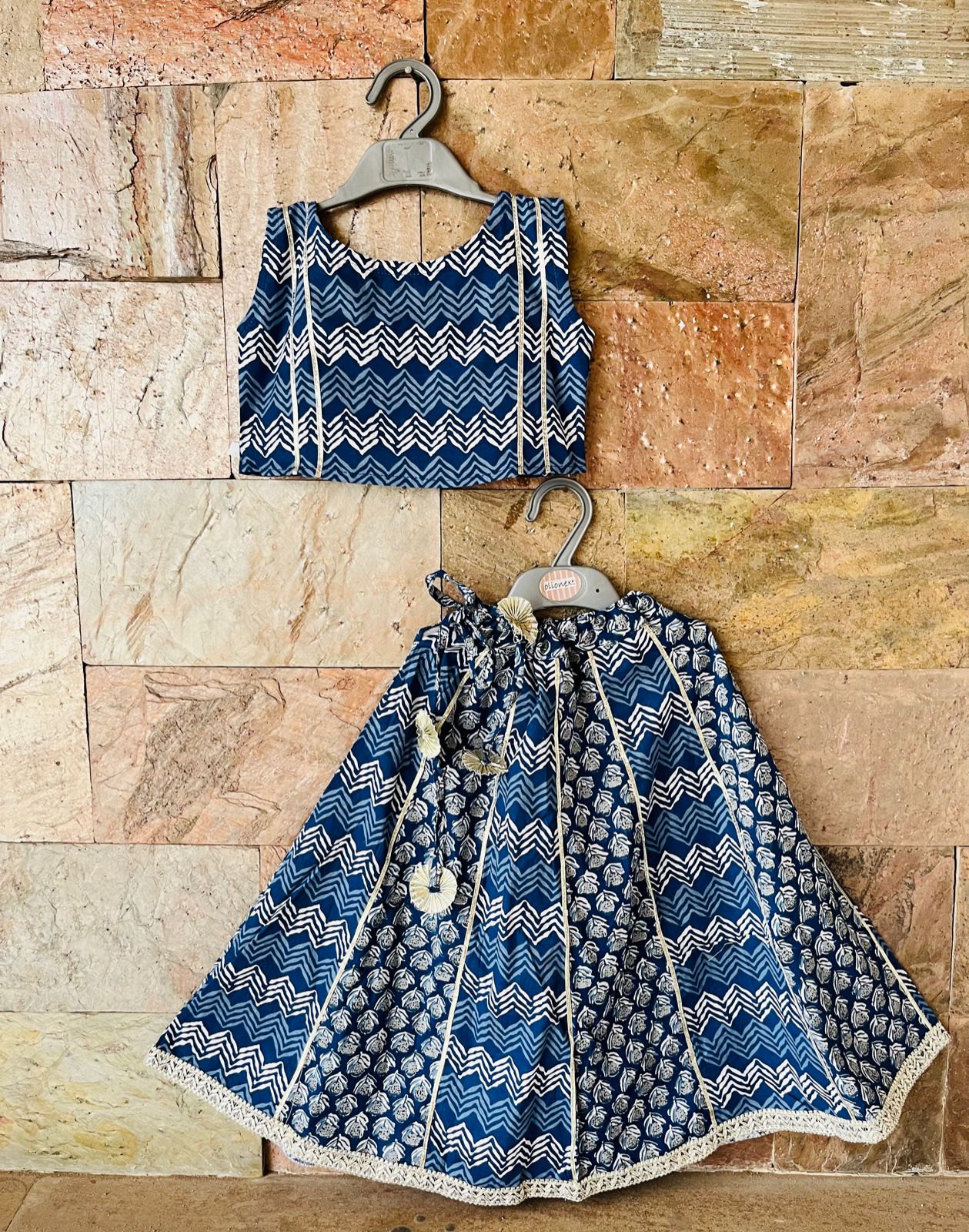 Aridra Indigo Crop top Lehenga Set (12mo-7 Yearsrs)