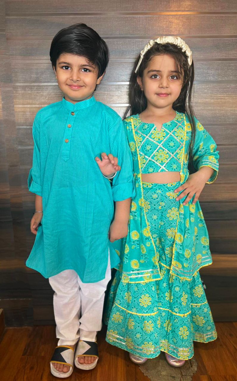 A’dab boys sea green kurta set