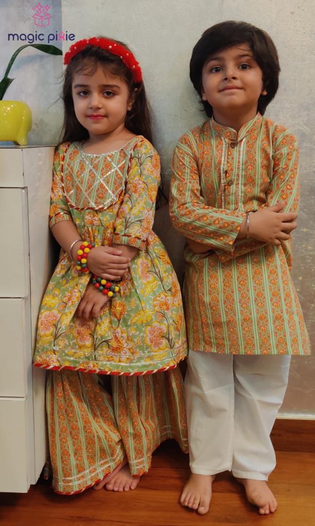 Green and yellow sharara set