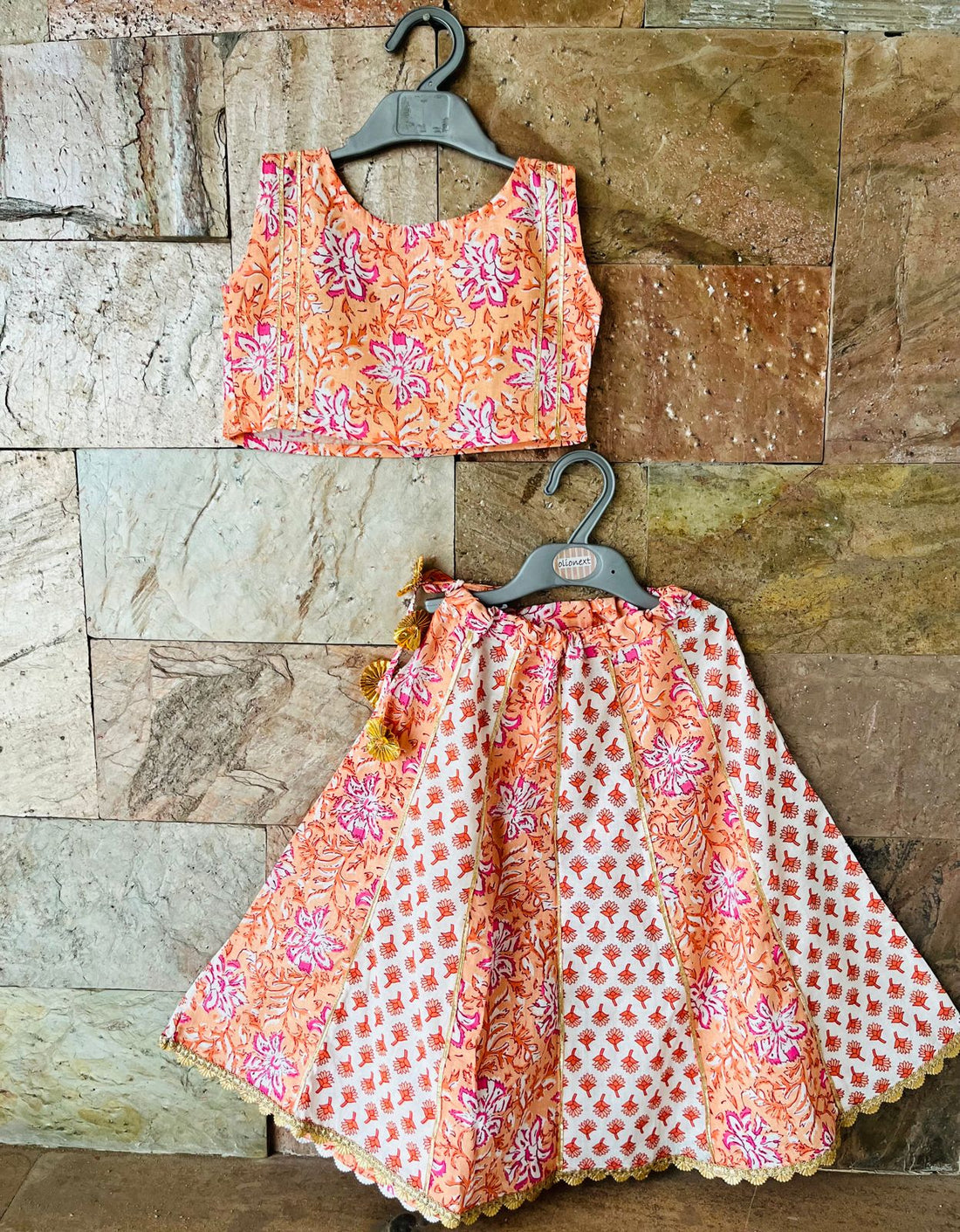 Aridra Peach Crop Top Lehenga Set (12mo-7 Yearsrs)