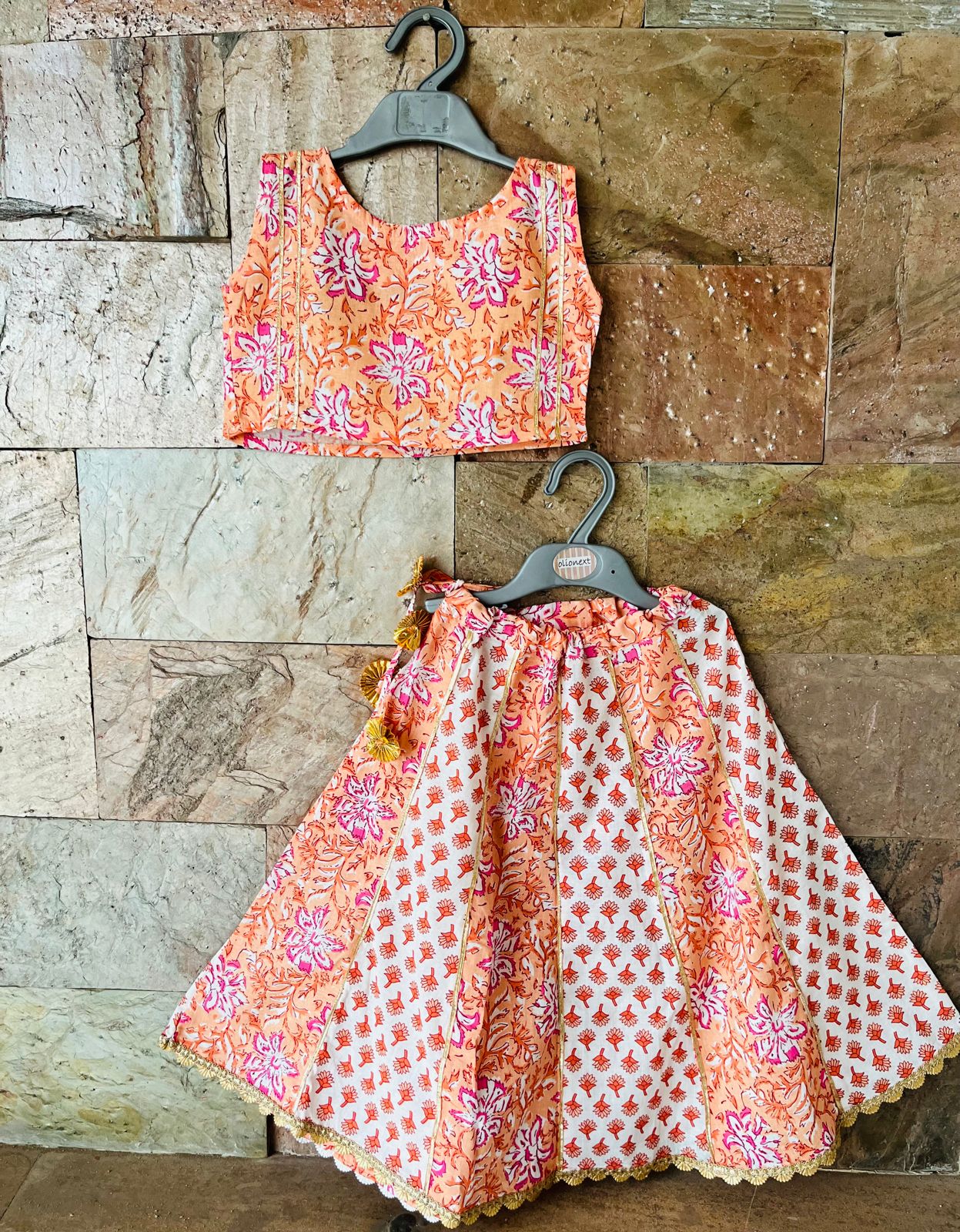 Aridra Peach Crop Top Lehenga Set (12mo-7 Yearsrs)
