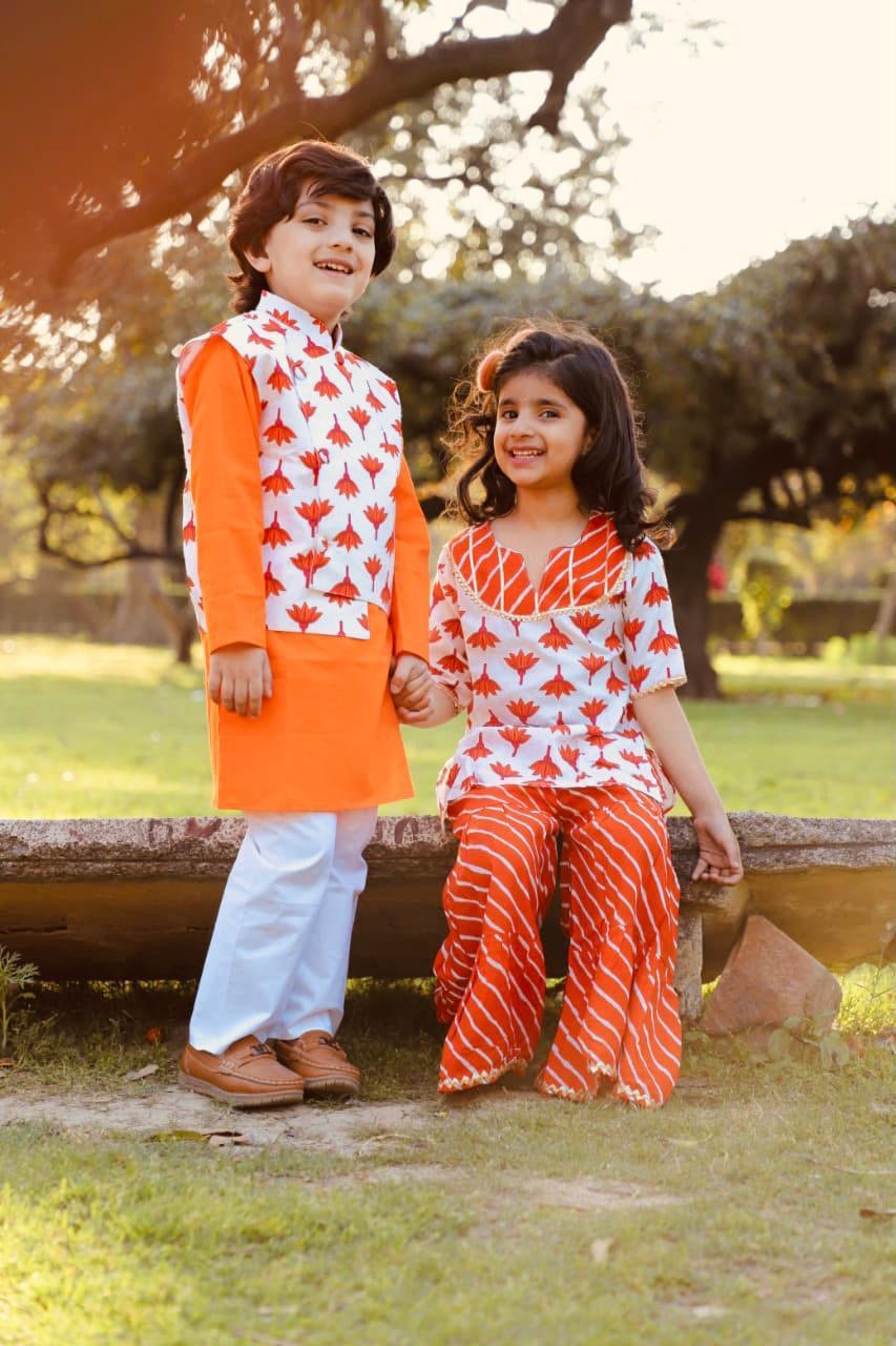 Lotus blossom- white and orange jacket set
