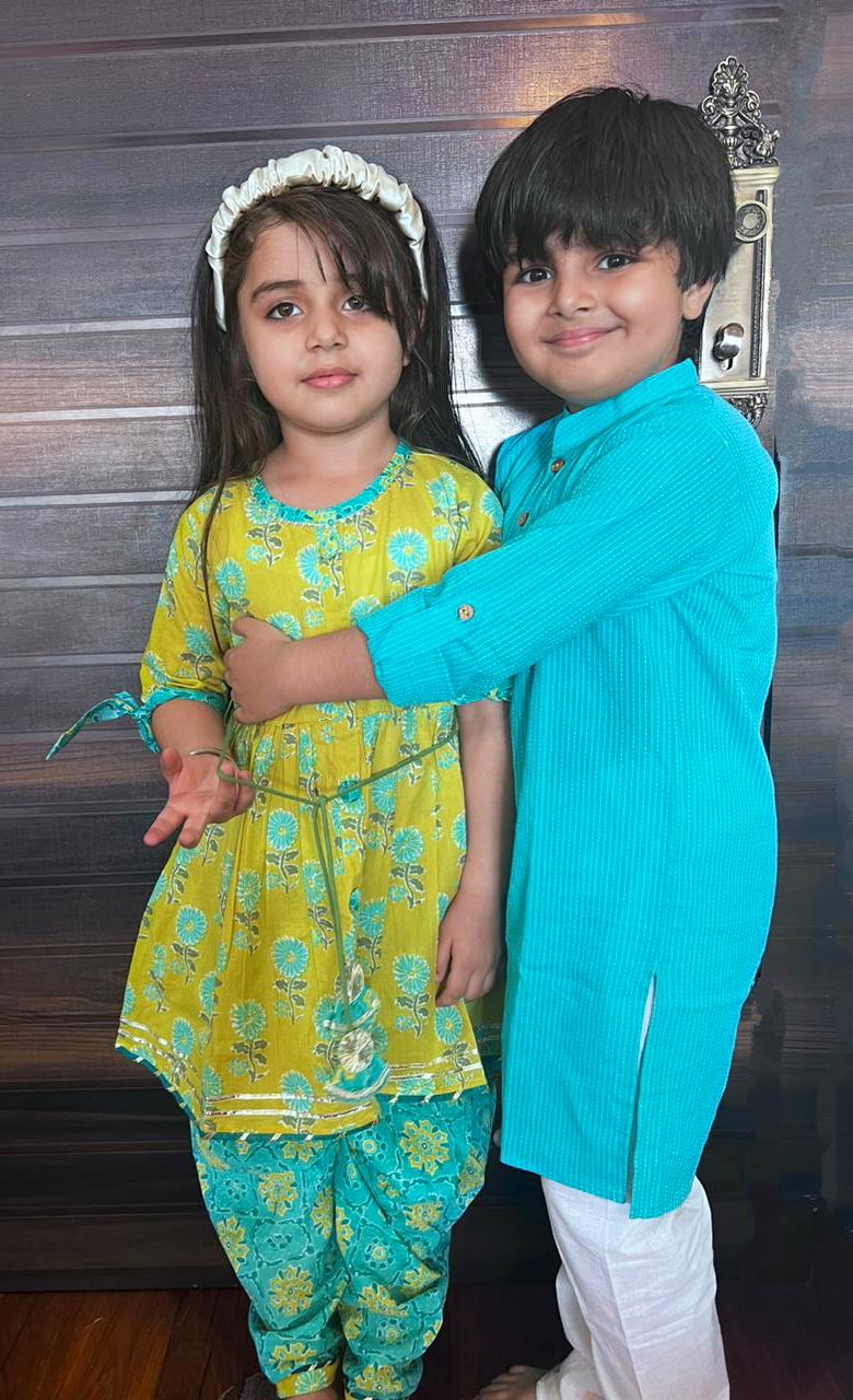 A’dab boys sea green kurta set