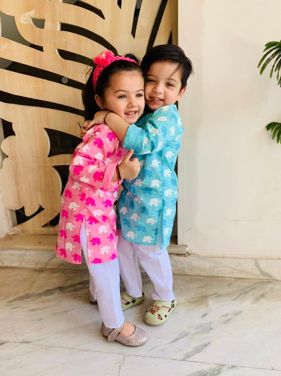 Indie fashion Cherry Blossom kurta pajama Set for boys and  girls (6months-7years)