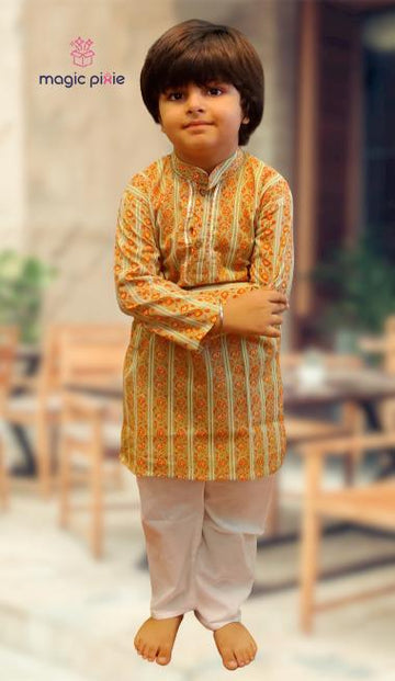 Yellow green kurta pajama set