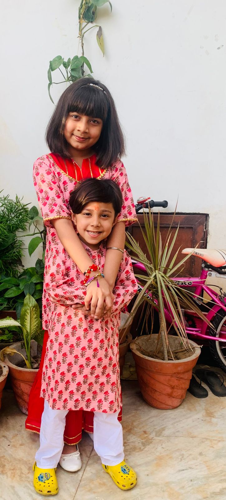 Carnation  pink - Printed  kurti and solid sharara