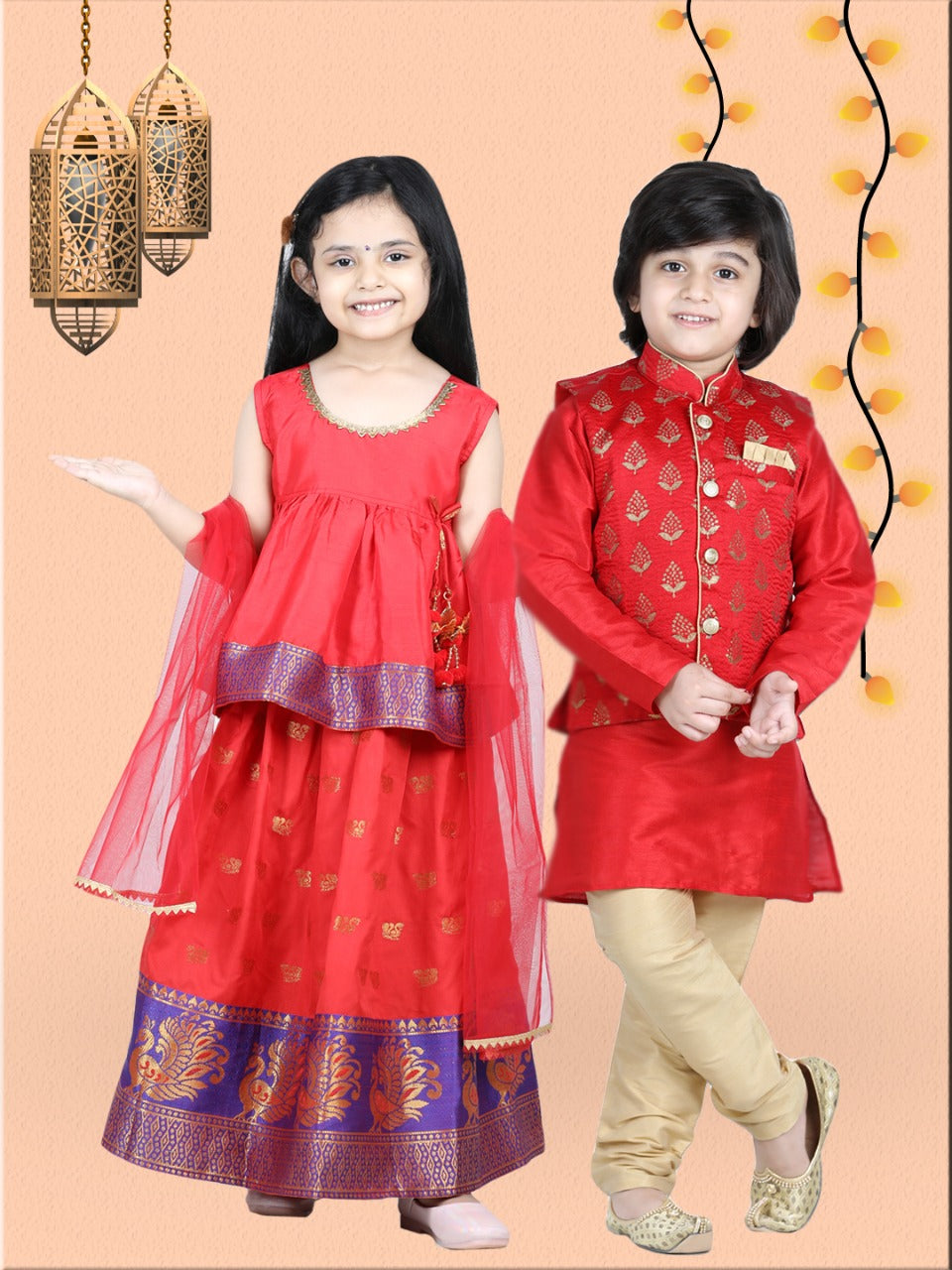 Shubh red kurta pajama jacket set (Kapasii Premium)