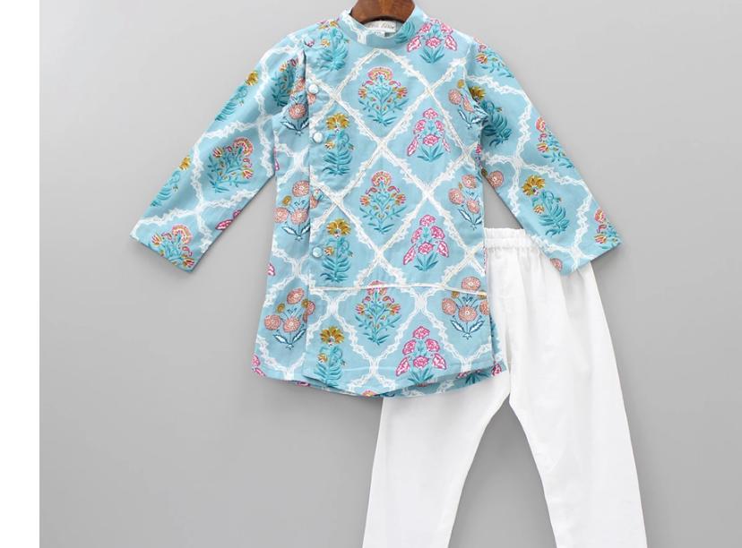 Band Gala Kurta Pajama Set - Blue (6months-14 Yearsears)