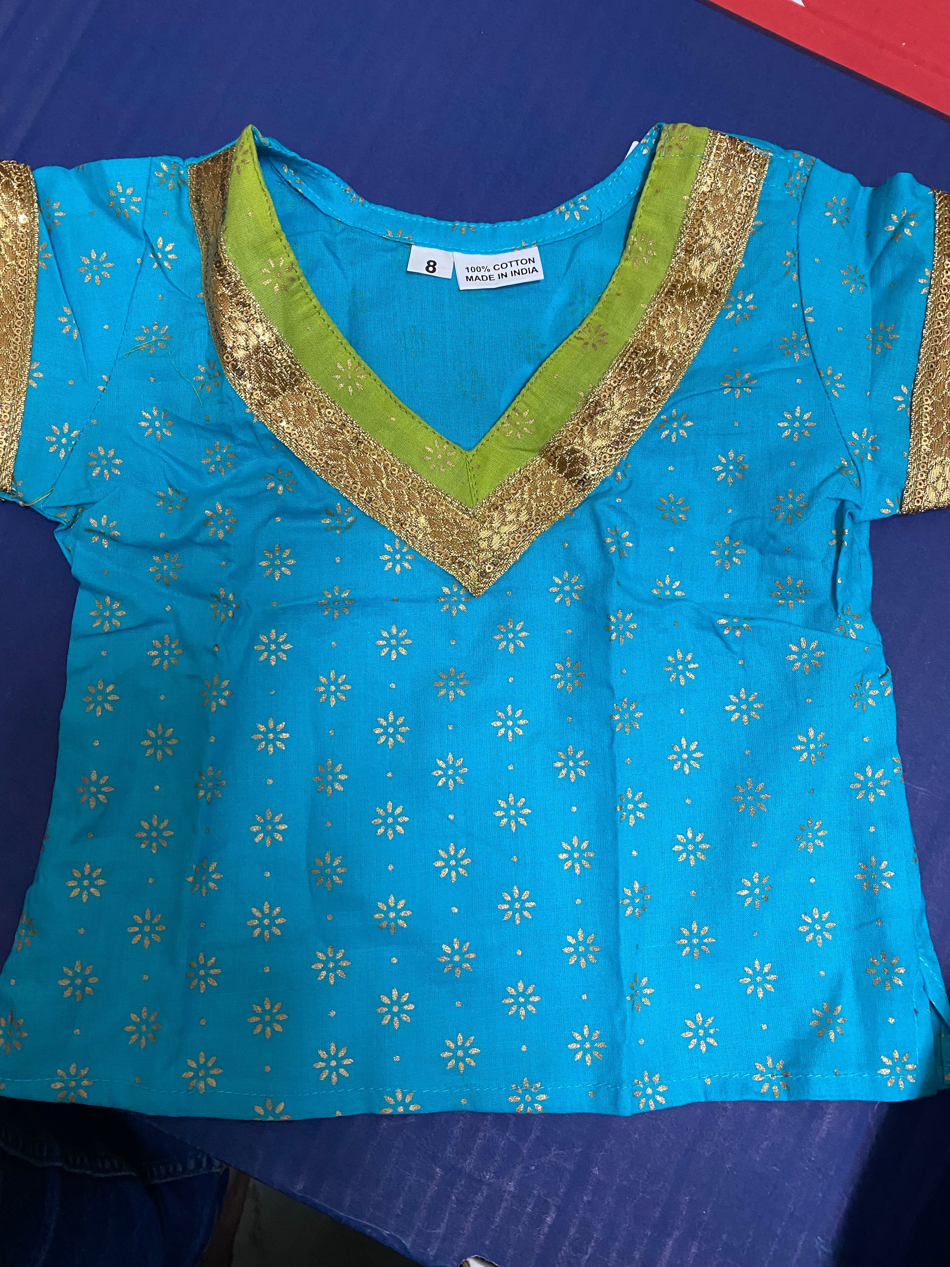 Lehenga top dupatta set turquoise (Kapasii Premium)(0-7years)