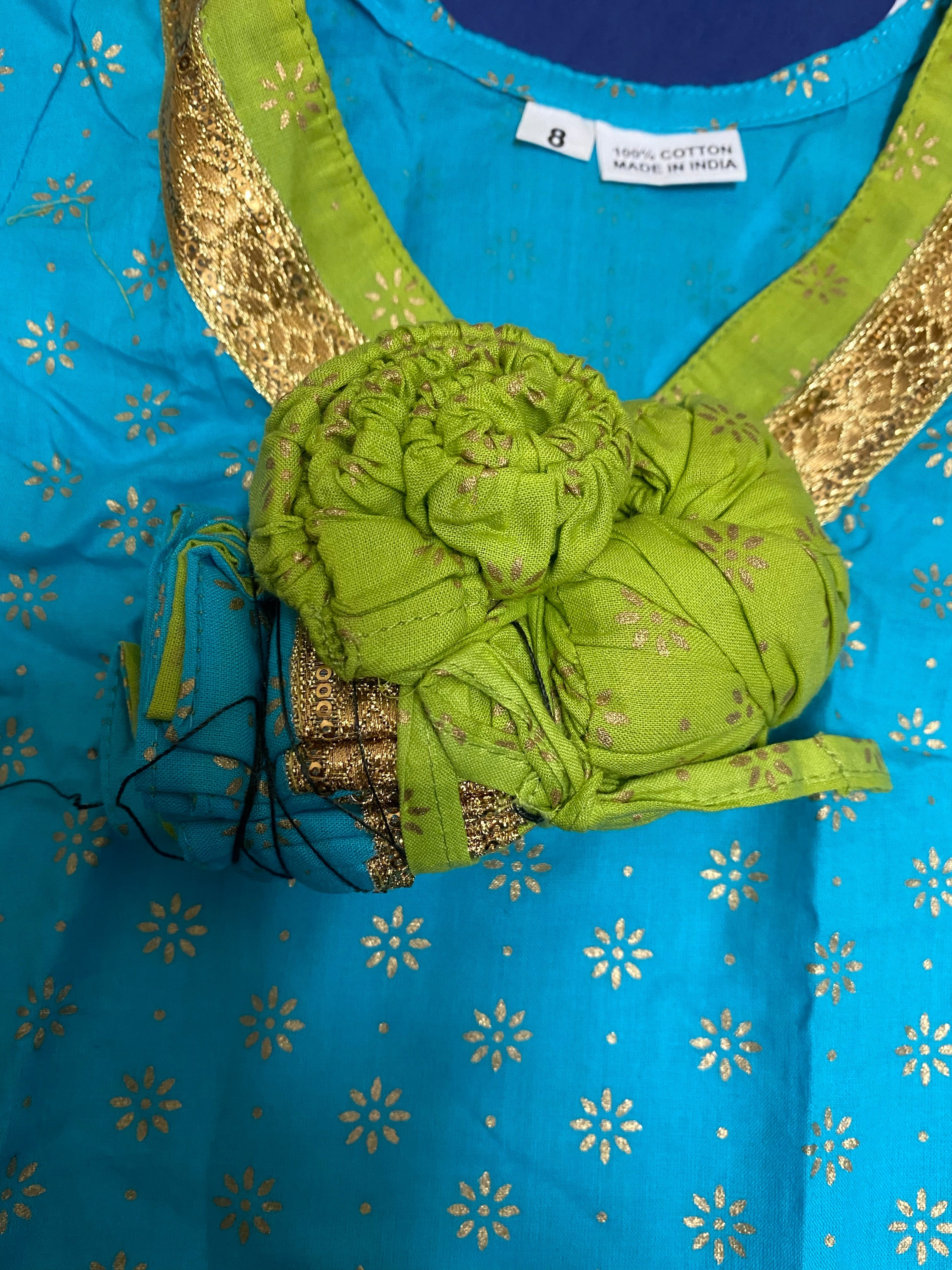 Lehenga top dupatta set turquoise (Kapasii Premium)(0-7years)