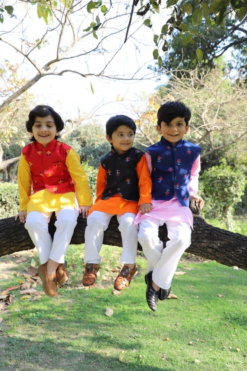 K'unwar Shahi Blue and Pink linen Jacket Set