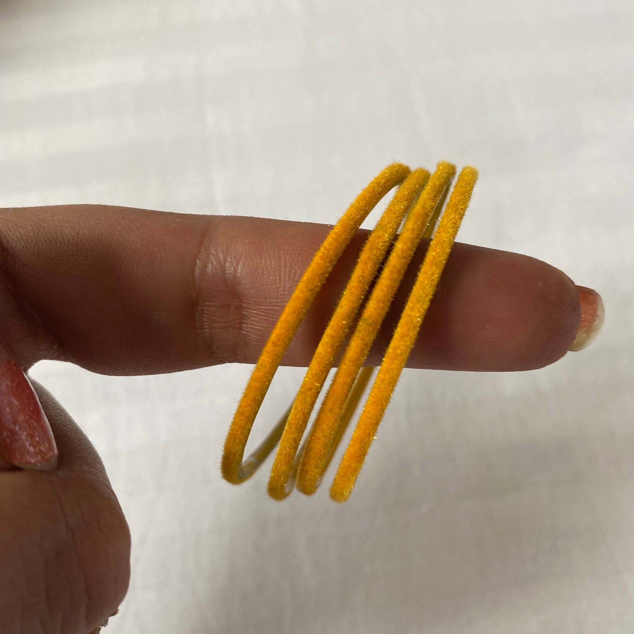 Brass bangles with velvet coating- yellow