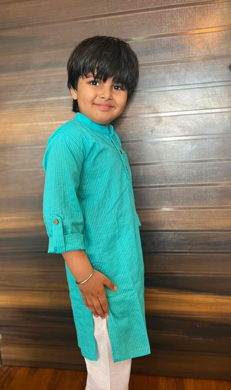A’dab boys sea green kurta set