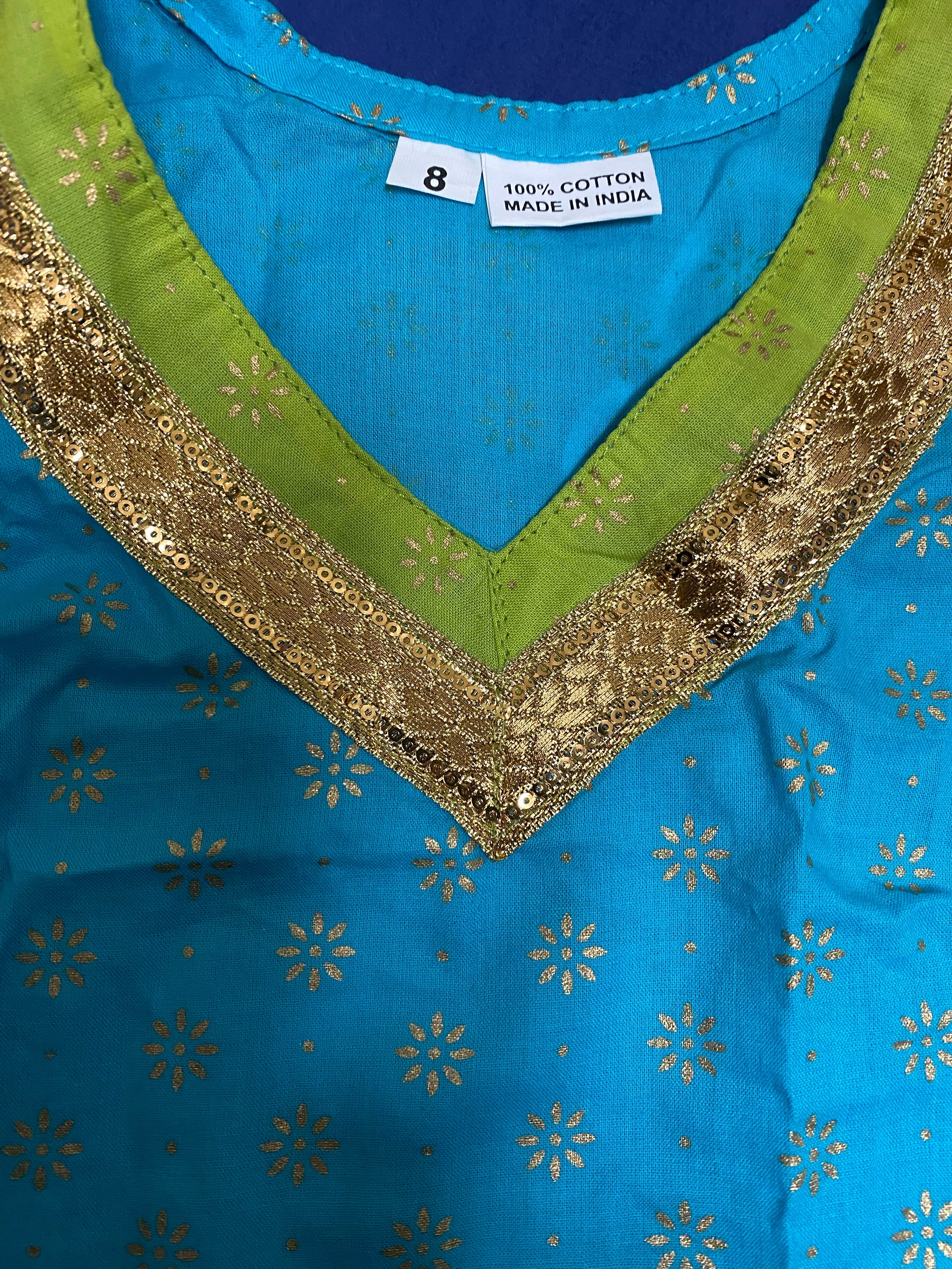 Lehenga top dupatta set turquoise (Kapasii Premium)(0-7years)
