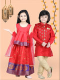 Shubh red kurta pajama jacket set (Kapasii Premium)