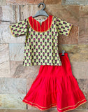 Daisy green - Printed  kurti and solid sharara ( sizes 6mo-9yrs)