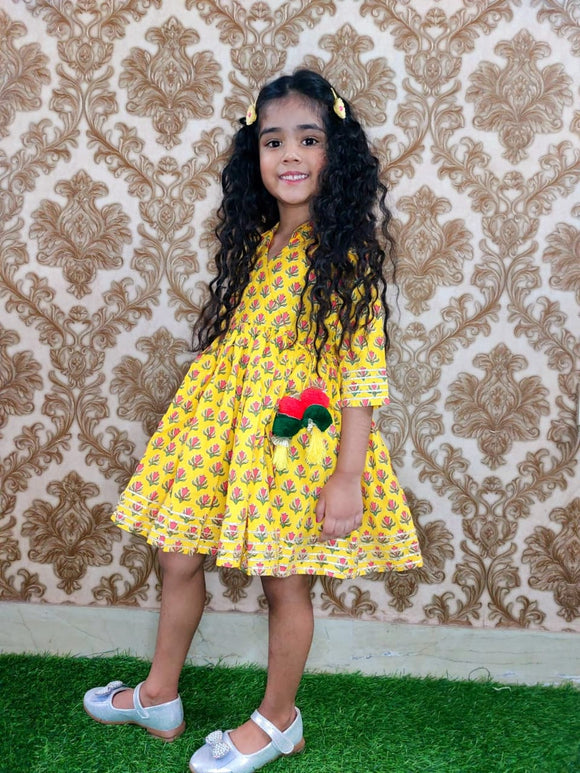 Sutra Ethnic frock- Yellow