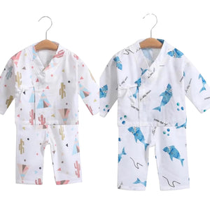Muslin pjs with tie up shirt - set of two