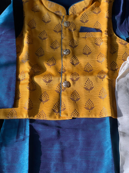 Shubh yellow kurta pajama jacket set (Kapasii Premium)