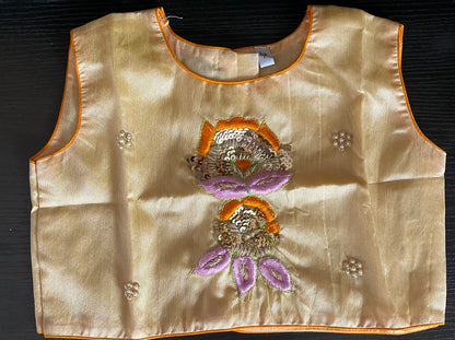 Heavy embroidered crop top choli with flair skirt .