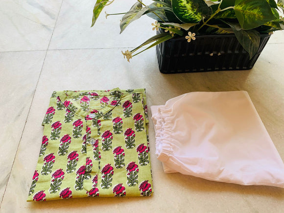 Daisy green kurta pajama set