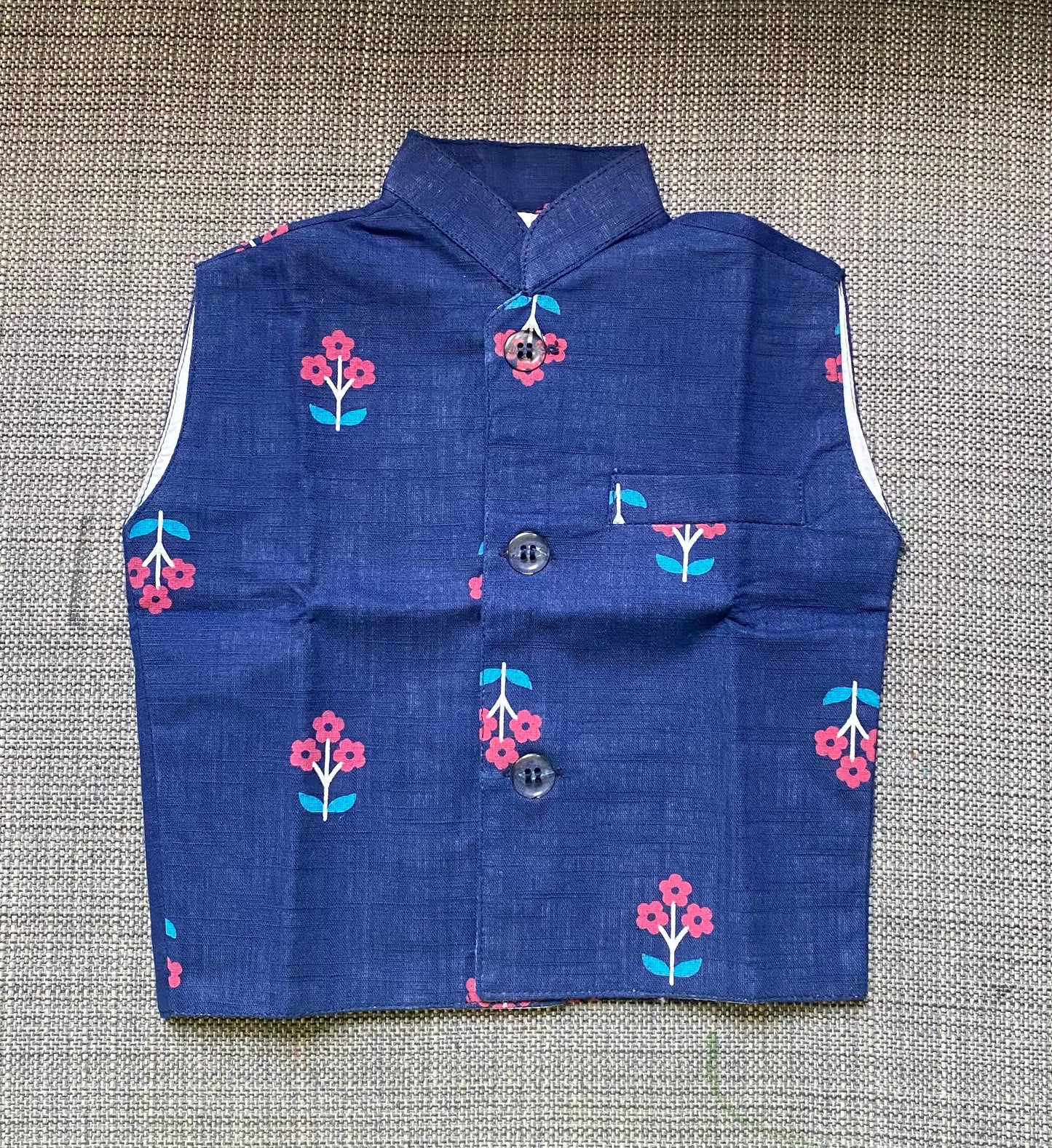 K'unwar Shahi Blue and Pink linen Jacket Set