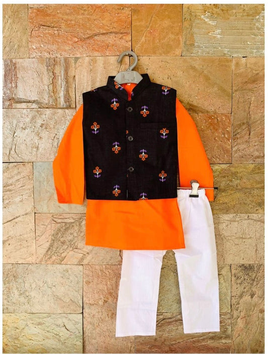 Royal black and orange kurta jacket set _(6mo-7yrs)