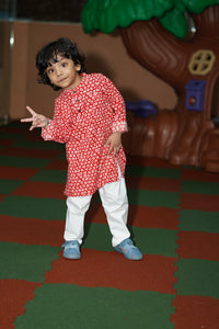 Red bubble printed kurta set