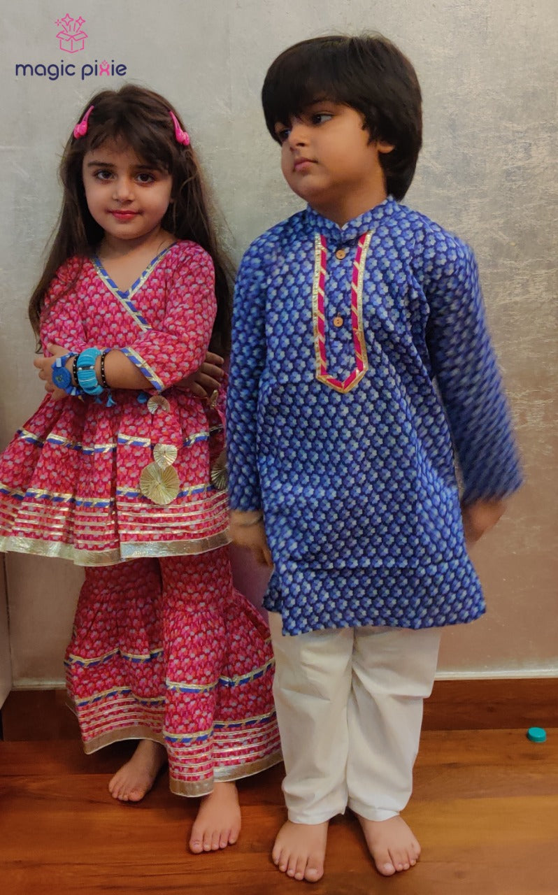Designer Blue and Pink Sharara Set