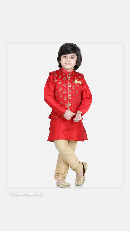 Shubh red kurta pajama jacket set (Kapasii Premium)